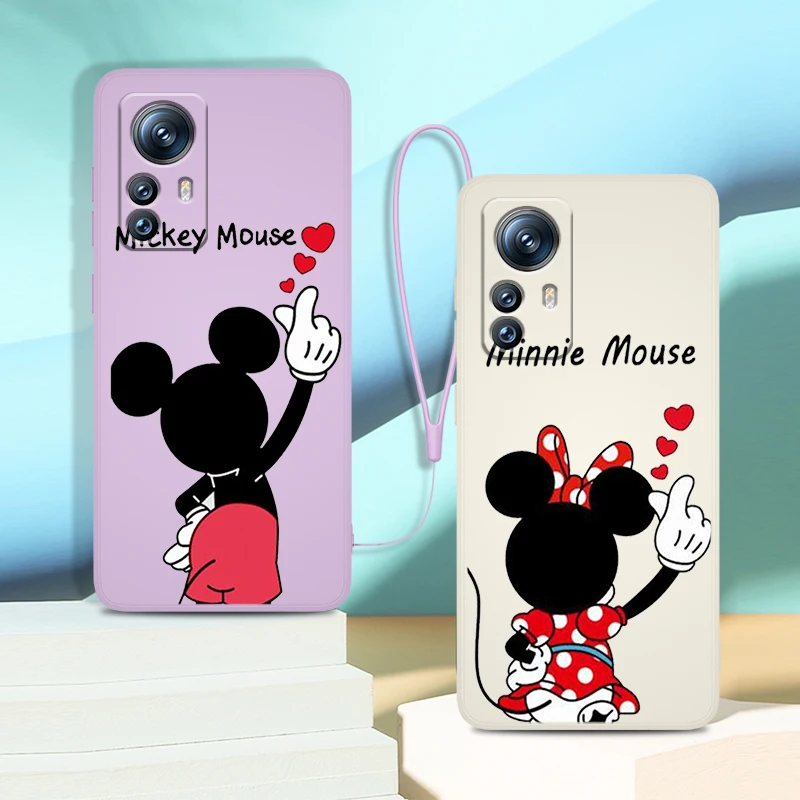 

Mickey Minnie Mouse Disney Phone Case For Xiaomi Mi 12 12X 11i 11T 11 10 10S 10T 9 SE Pro Lite Ultra 5G Liquid Rope Cover