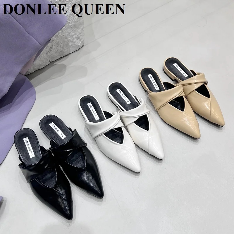 

Fashion Pointed Toe Slippers Women Slip On Mules Flat Heel Female Outside Slides Elegant Ladies Shoes Casual Flip Flops Sandalia