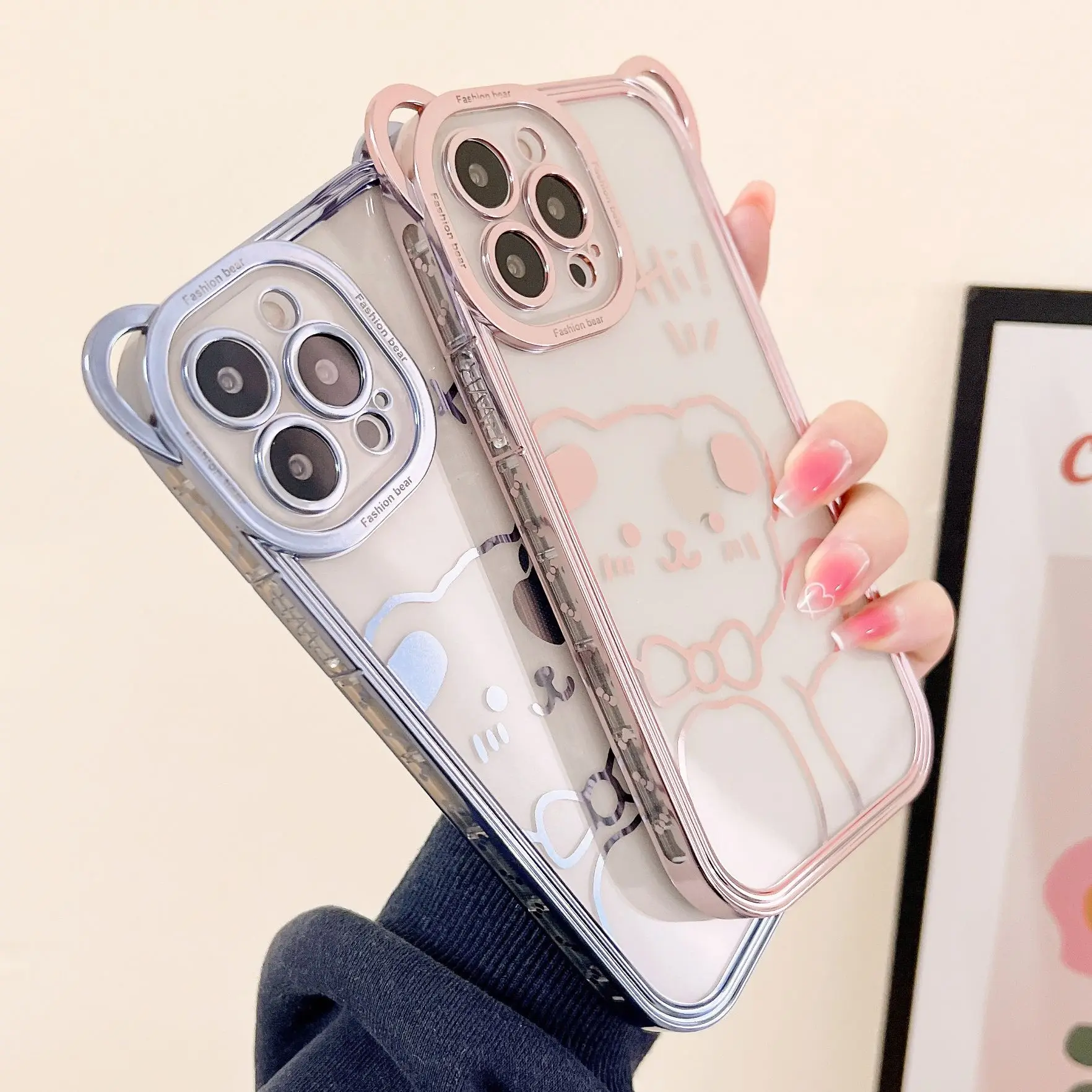 

Cartoon 3D Ear Bear Plating Case For iPhone 13 12 11 Pro Max XS XR X 8 7 Plus Cases Shockproof Electroplate Bumper Phone Cover