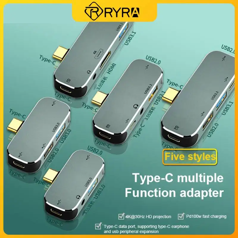 

RYRA 6 IN 1 Type-C Extension Hub To 3.5 PD100W USB3.0/USB2.0/USB3.1 -Compatible Splitter For PC Laptop Computer Accessories
