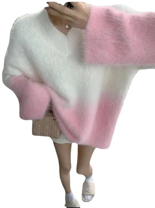 Gentle Wind Mohair Knit Sweater Women 2022Autumn and Winter New Tie-Dye Underwear Missing Outside The Sweater Soft Glutinous Top
