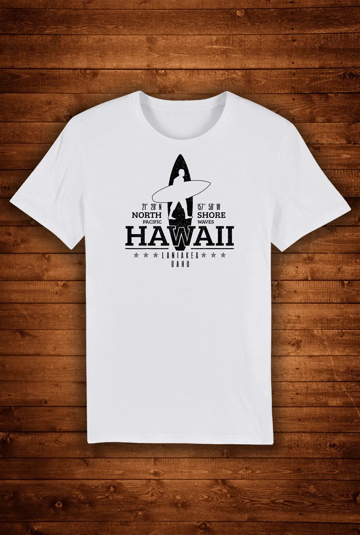 Гавайская Пляжная футболка Laniakea с координатами Oahu для серфинга уникальный