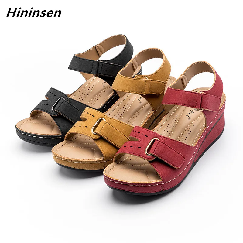 

2023 Summer Women Wedge Sandals Premium Orthopedic Open Toe Sandals Vintage Anti-slip Leather Casual Female Platform Retro Shoes