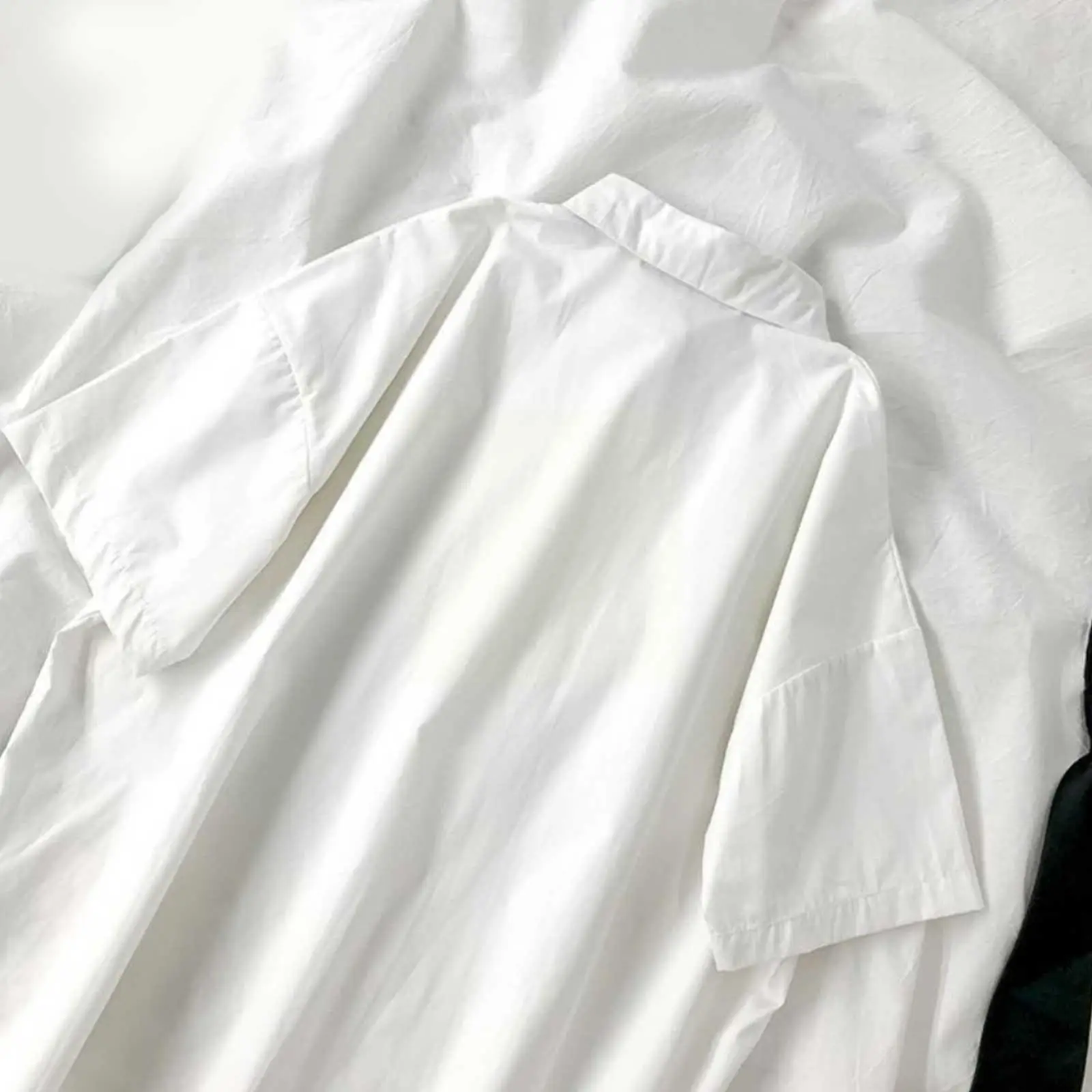 

2022 New White Shirts Women With Tie Japanese Style White Summer Women Shirt Simple Top Streetwear Loose Daily T8J2