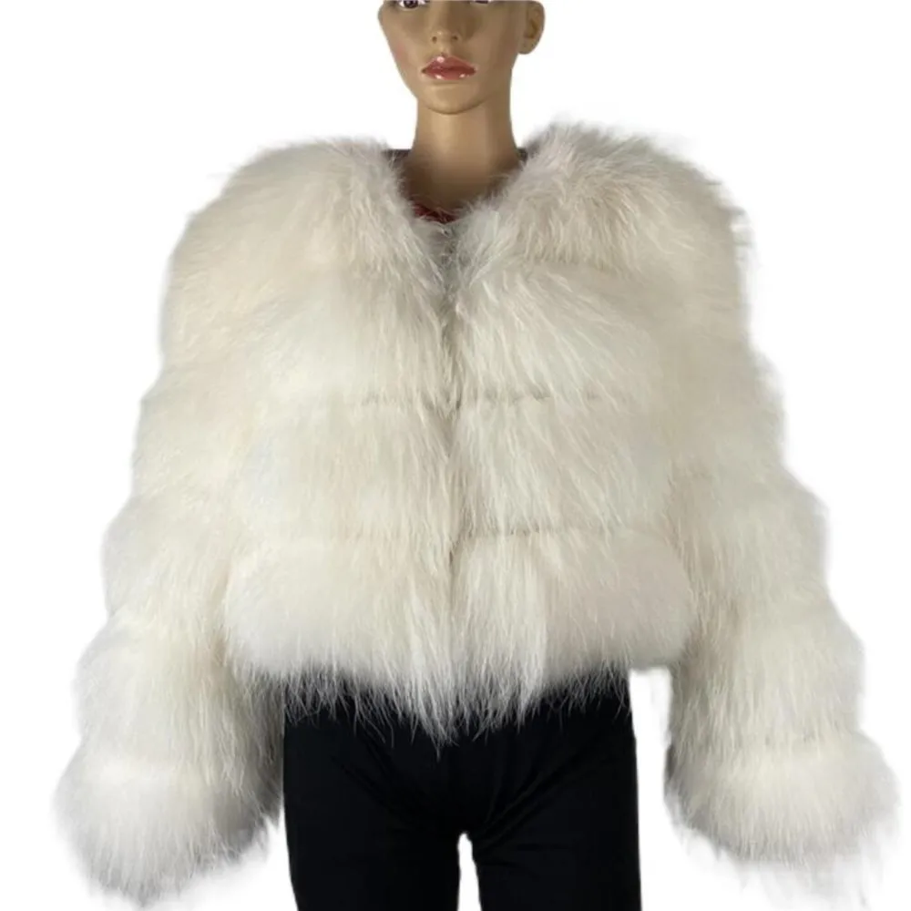 Women's Winter Luxury Real Raccoon Fur Coat  Silver Fox Top Hooded Natural Warm Thicken Jackets New Leather Fur Zipped Outwear