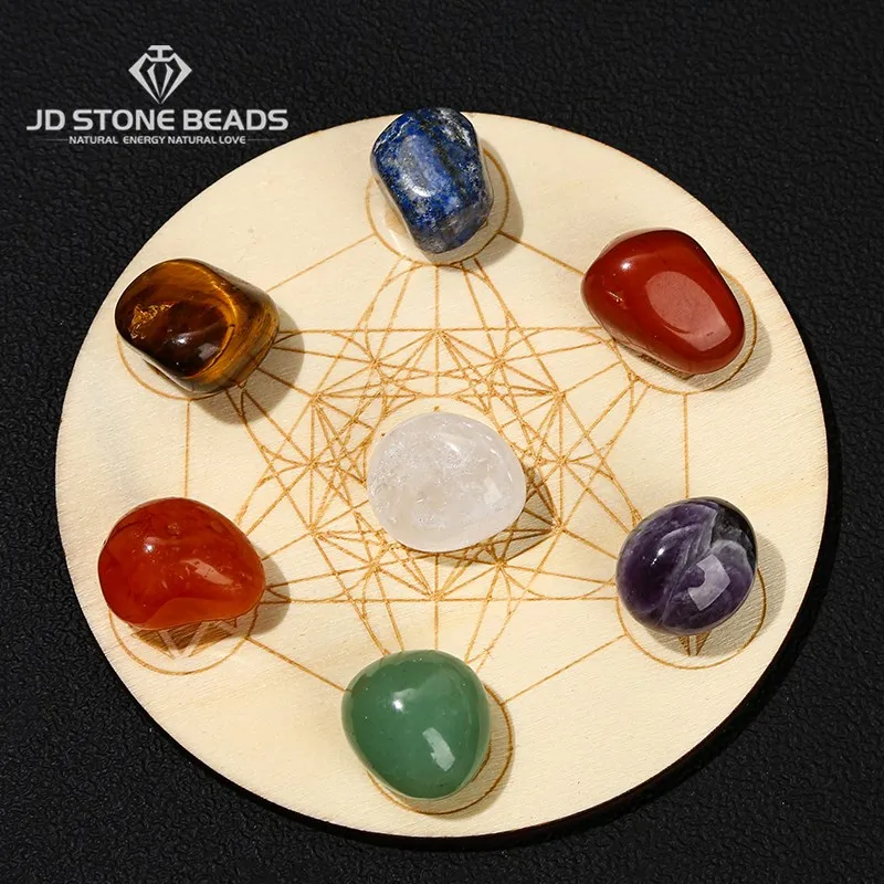 

Healing Stone 7 Chakra Tumbled Stone Reiki Crystal Set With Seven Star Array Wood Plate For Meditation Balance Home Decor Craft