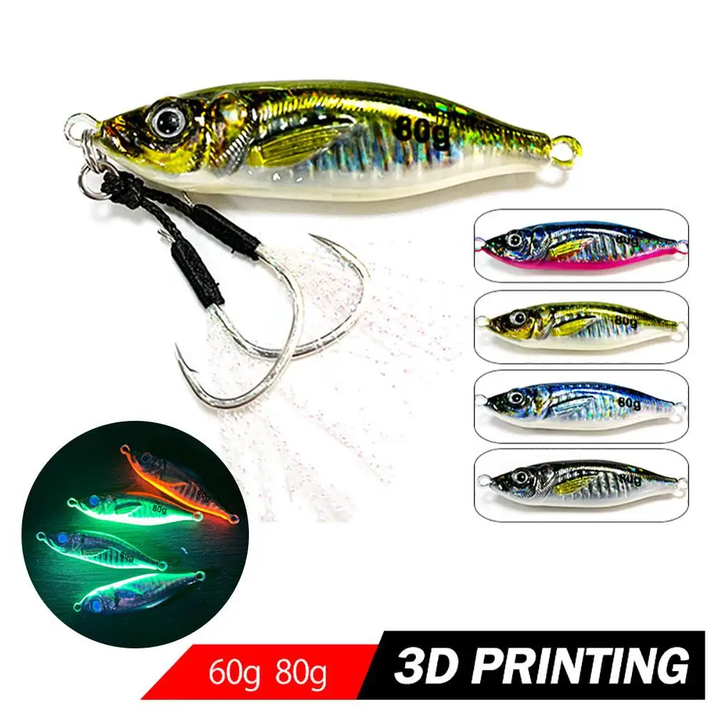 

Ультрафиолетовая светящаяся приманка S-типа, Большая дальность, двойной крючок, искусственная приманка 60 г 80 г, 3d печать, искусственная прим...