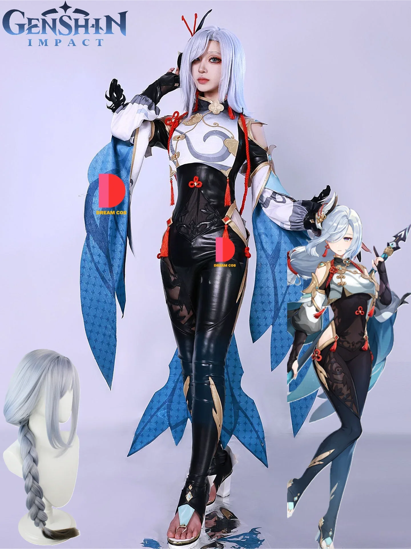 Genshin Impact Shenhe Косплей Костюм Сексуальный Аниме Комбинезон Хэллоуин Наряд для