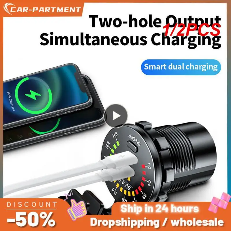 

1/2PCS Ursuniot 36W Dual USB QC3.0 Car Charger 12V Motorcycle USB Outlet Quick Charging Power Socket with Colorful Digital