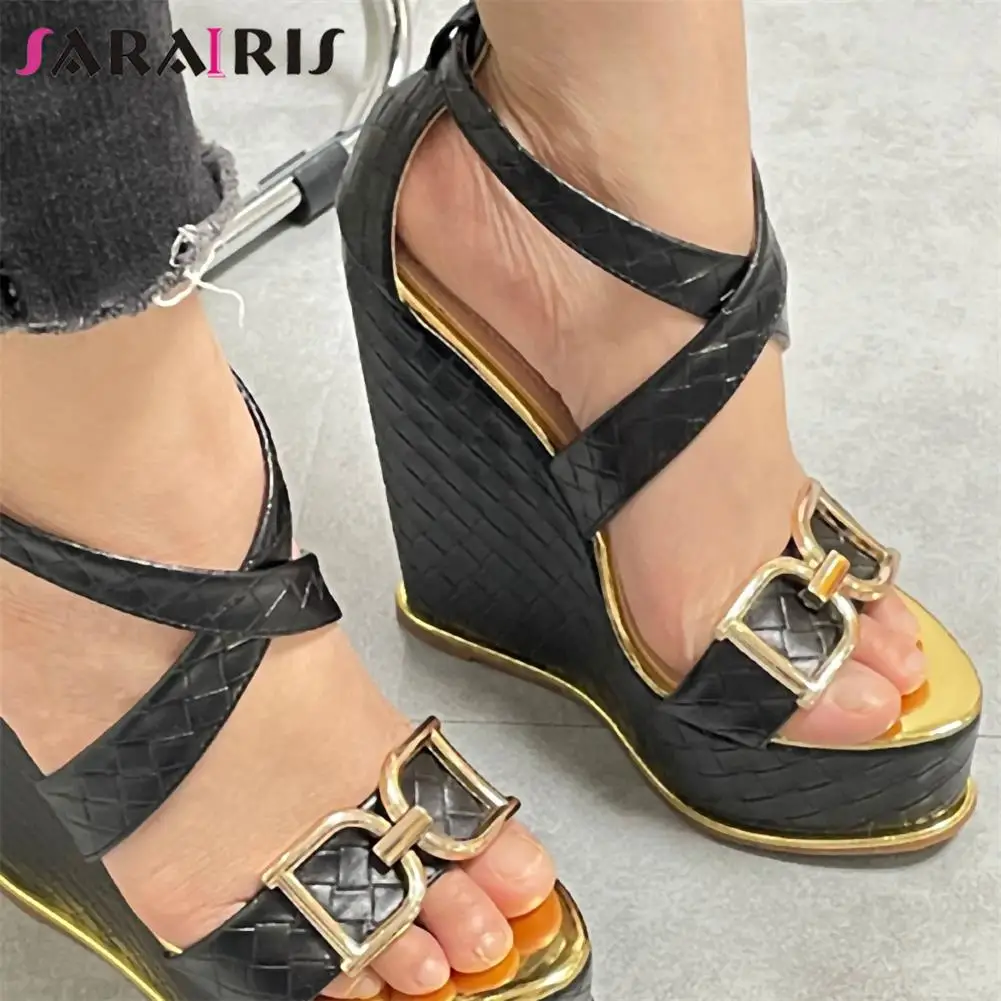 

SARAIRIS Brand New Design 2022 Summer Women's Sandals Platform Woman Wedges High Heels Metal Concise Ladies Shoes Thick Bottom