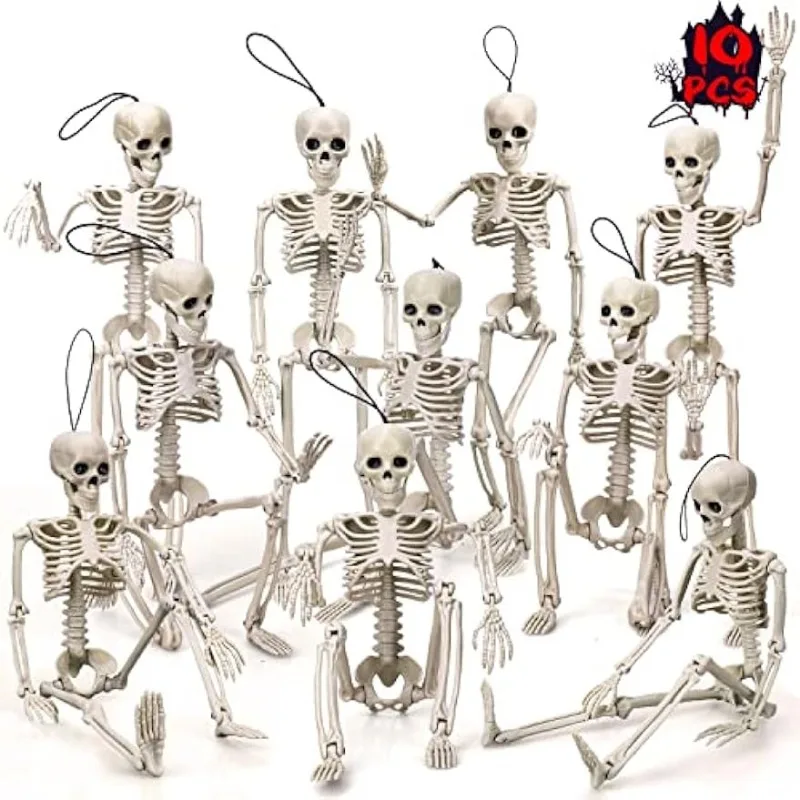 

TOY Life 10 Pcs Halloween Hanging Skeleton Decoration, 16” Posable Skeleton Halloween Decoration, Skeleton Decor, Halloween