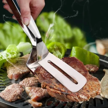 Stainless Steel Steak Clip Pancake Barbecue Spatula Clip BBQ Tongs Frying Fish Spatula Clip Bread Clip Household Kitchen Tool 1