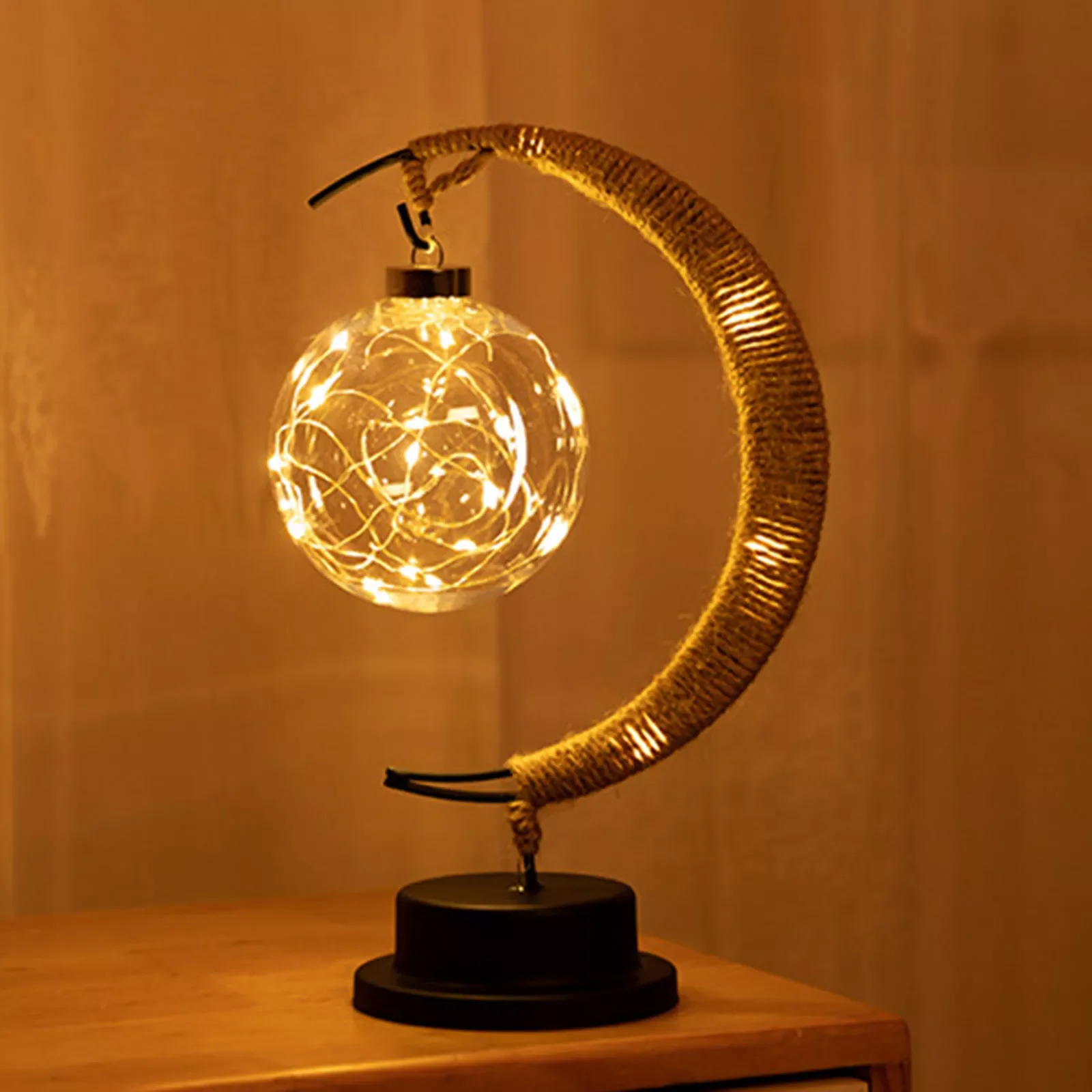 

LED Moon Sepak Takraw Lamp Line Rattan Handmade Hemp Rope Wrought Iron Night Light Home Decoration Night Lamp Christmas Gifts