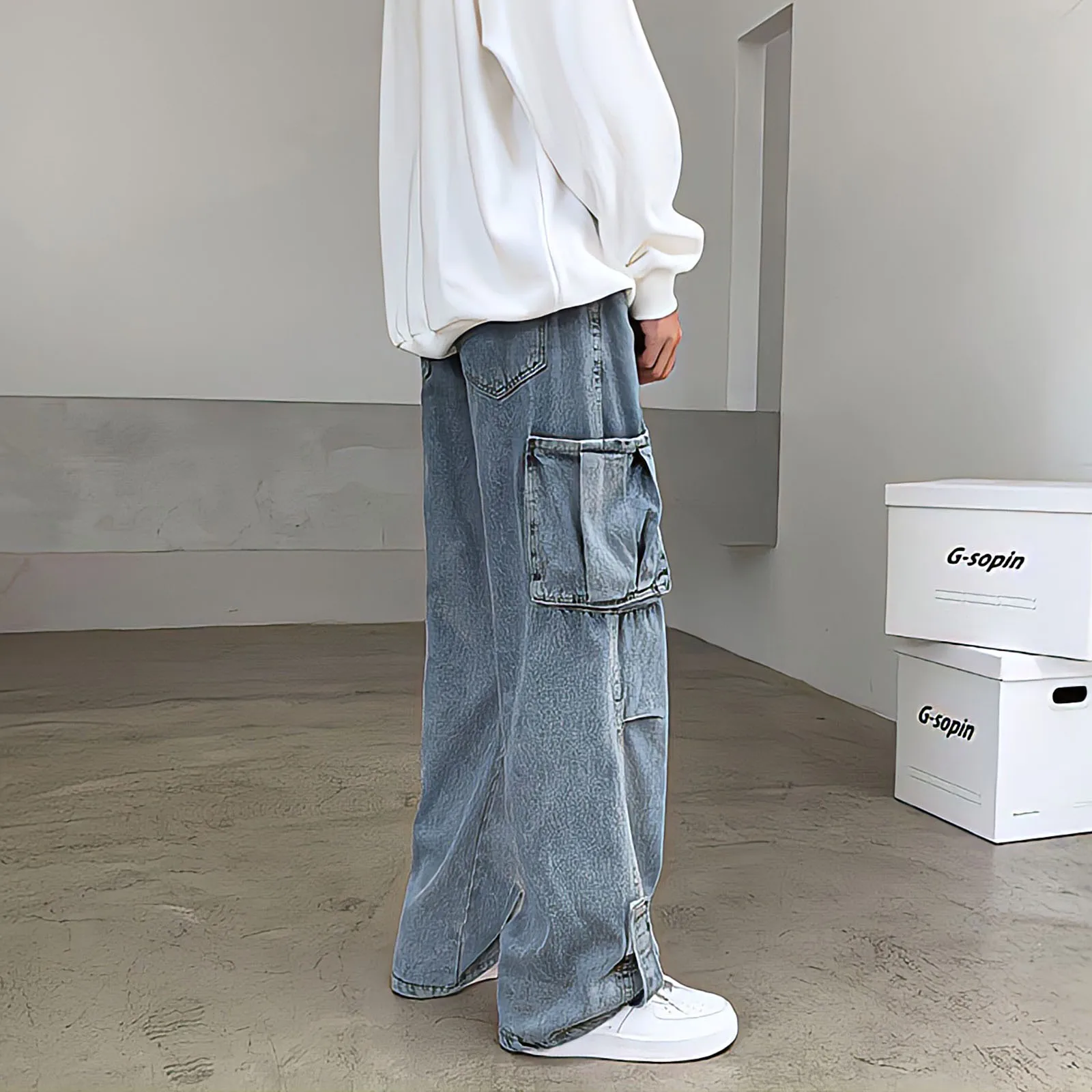 Harajuku Vintage Blue Baggy Jeans Man High Waist Y2k Streetwear Fashion Hip Hop Cargo Pants Straight Wide Leg Denim Trousers
