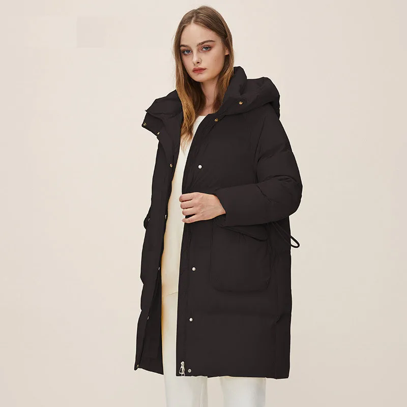 Women Hooded Down Coats Winter White Duck Jacket Mid Length Jackets Fashion Keep Warm Windproof Snap Zip Thick Cashmere Clothes enlarge