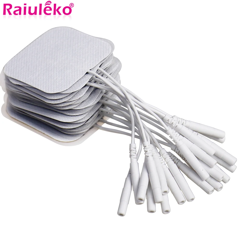 

20/100p 5x5cm EMS Nerve Muscle Stimulator Electrode Pads Gel TENS Massager Patch for Electrodes Physiotherapy Machine 2mm Plug