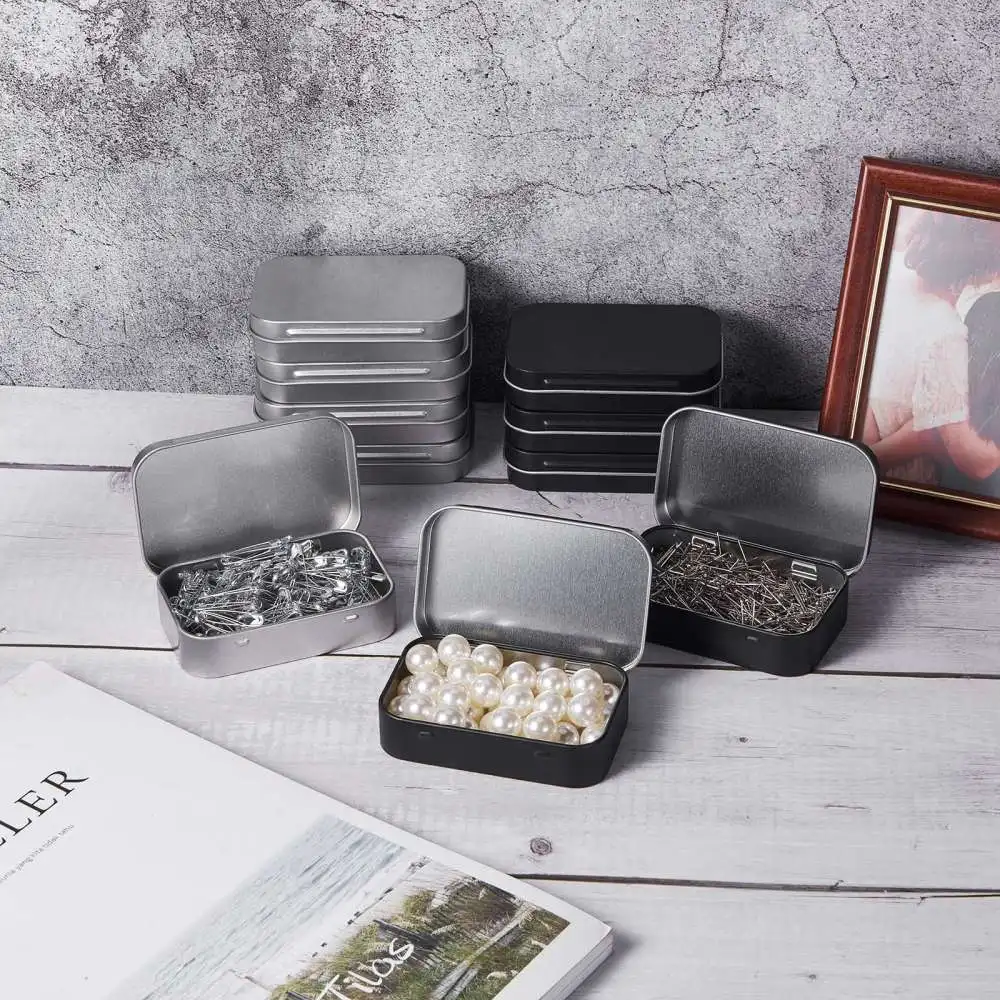 10Pcs Empty Metal Tins 9.5x6x2.2cm Rectangle Flip Storage Containers Jars Portable Jewelry Coin Candy Parts Crafts Packaging Can