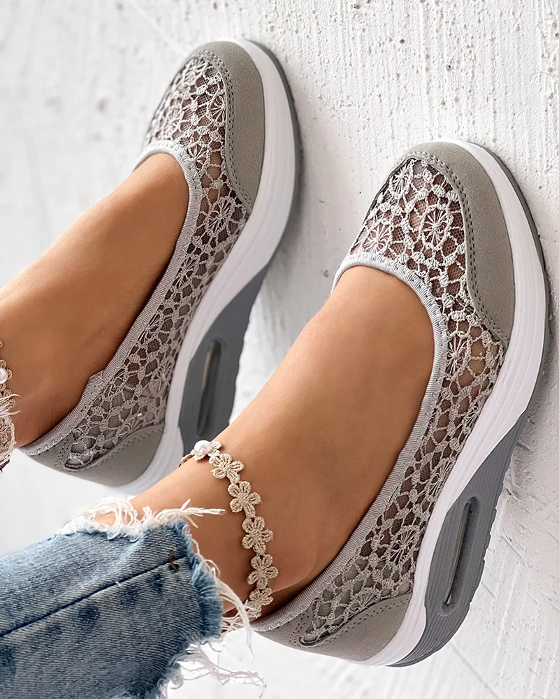 Women Shoes Casual Fashion Solid Color Daily Wear Round Toe Contrast Lace Slip-on Sneakers