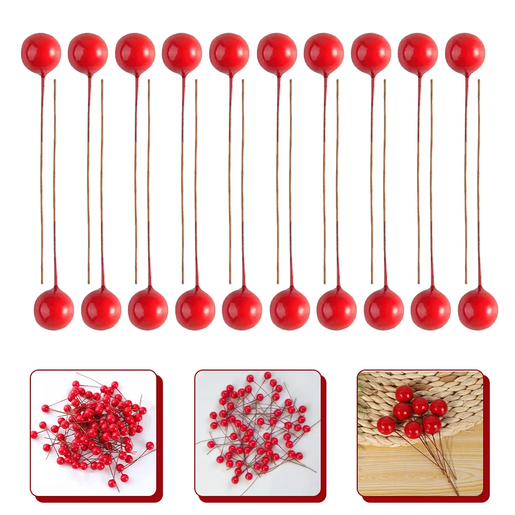 

Berry Christmas Artificial Red Stem Berries Decor Holly Picks Party Fruitbranches Round Flower Balloons Mini Branch Faketree