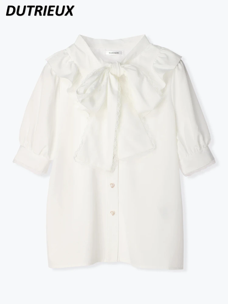 Новая блузка в японском стиле с V-образным вырезом кружевная рубашка короткими