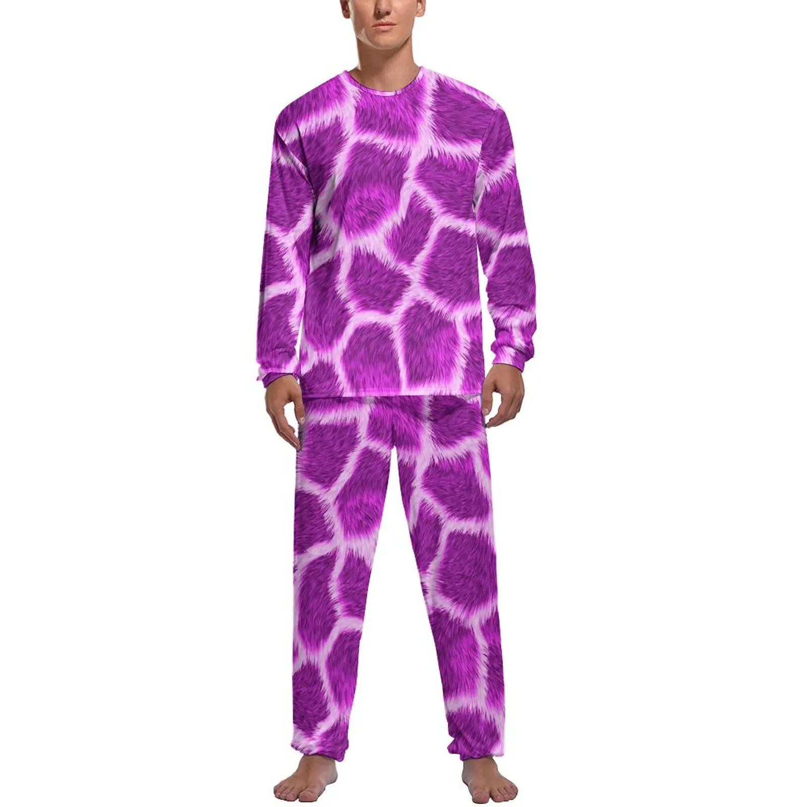 

Fuchsia Giraffe Print Pajamas Spring Animal Casual Sleepwear Male 2 Pieces Custom Long-Sleeve Elegant Pajamas Set