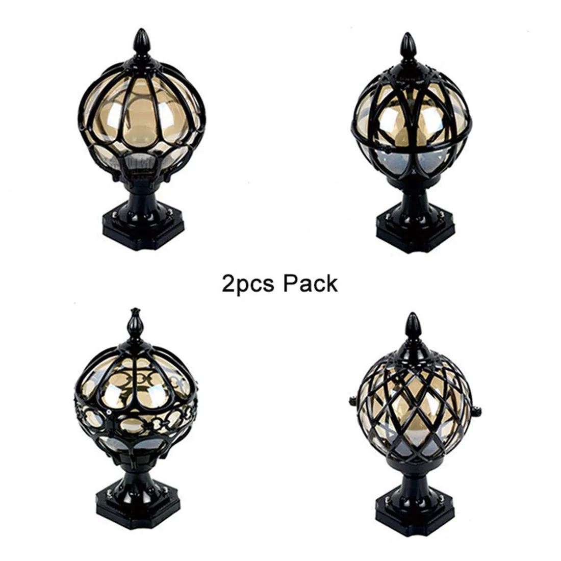 2pcs Pack Outdoor Pillar Lamp Wall Lamp European Globe Post Lamp Waterproof Exterior Black Round Ball Garden Yard Pillar Lights