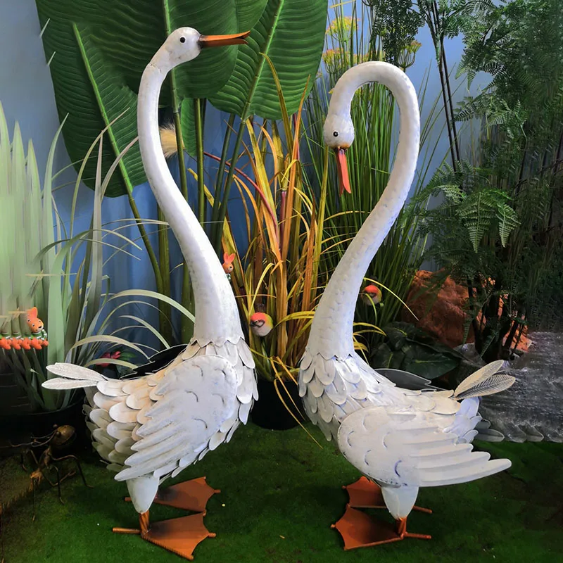 Creative Iron Art White Swan Statues Garden Accessories Ornaments Deco Outdoor For Country House Gardening Decoration Statue