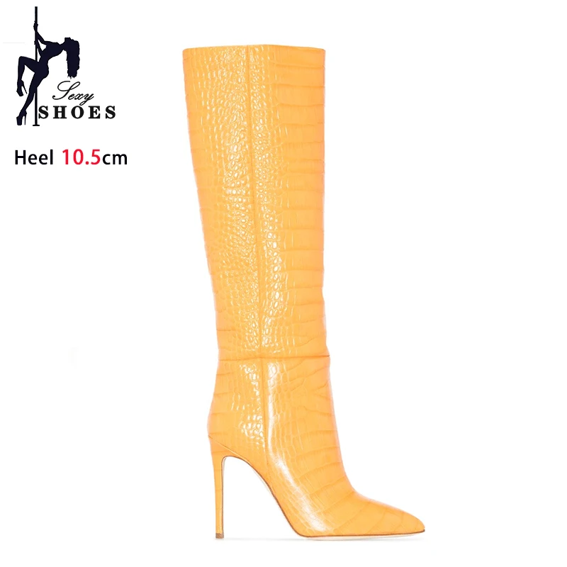 Женские ботинки из ПУ кожи с острым носком на тонком высоком каблуке