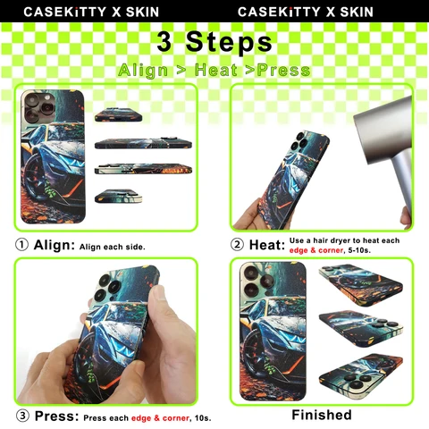 Кожа CASEKiTTY для iPhone 16 Pro Max, аниме-наклейка 15 Pro 14 Plus, задняя пленка 13 12, мини-защитная наклейка, отрывная защита