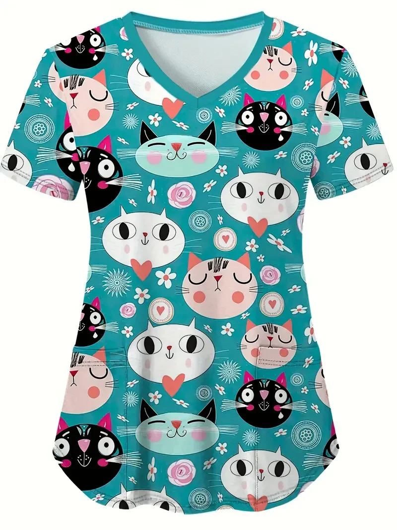 Клиническая униформа для женщин милый котенок мультяшный принт