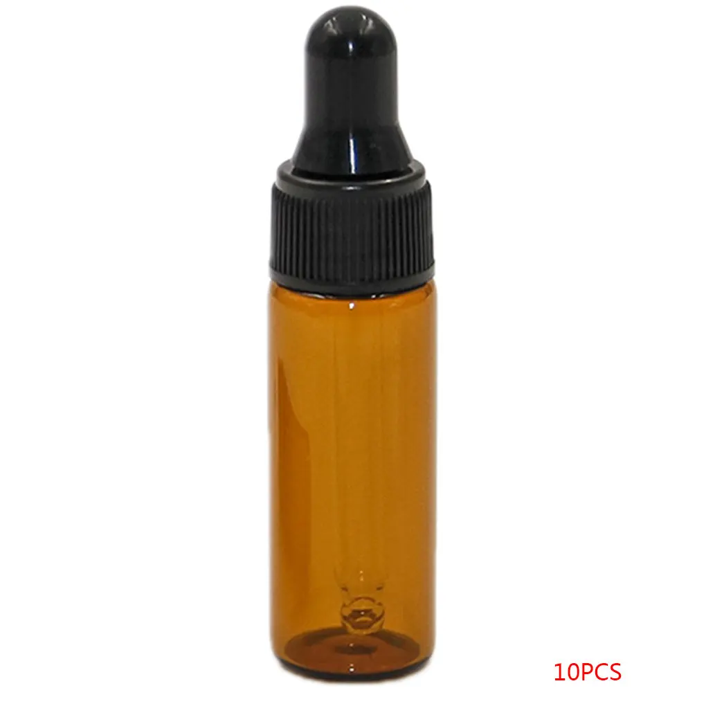 

10pcs set Essential Oil Storage Bottle Glass Dropper Pipette Lid Tawny Color Serum Container 1 2 3 5ml