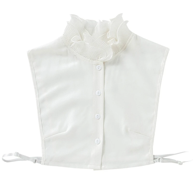 

Women Girls Sweet Double Layer Agaric Ruffles Stand Fake Collar Button Down Chiffon Bottoming Sweater White Detachable Blouse