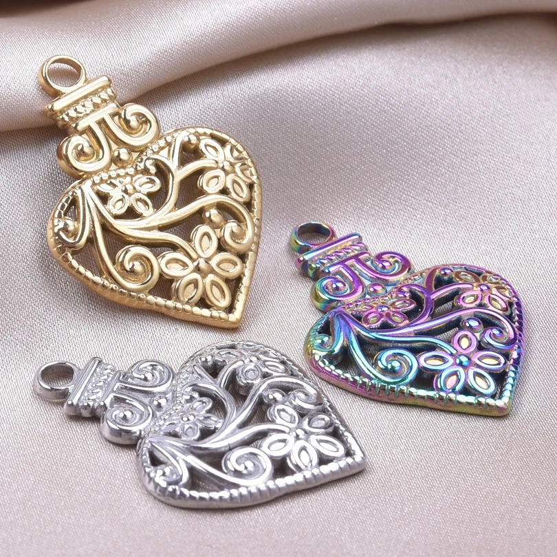 

6pcs Vintage Flower Perfume Bottle Charms Pendant for Jewelry Making Stainless Steel Retro Heart Charm DIY Necklace Handmad New