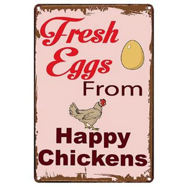

Metal Wall Sign Happy Chicken Fresh Egg Poster Tin Sign Country Farmhouse Farm Chicken House Wall Decoration Vintage Metal Plate