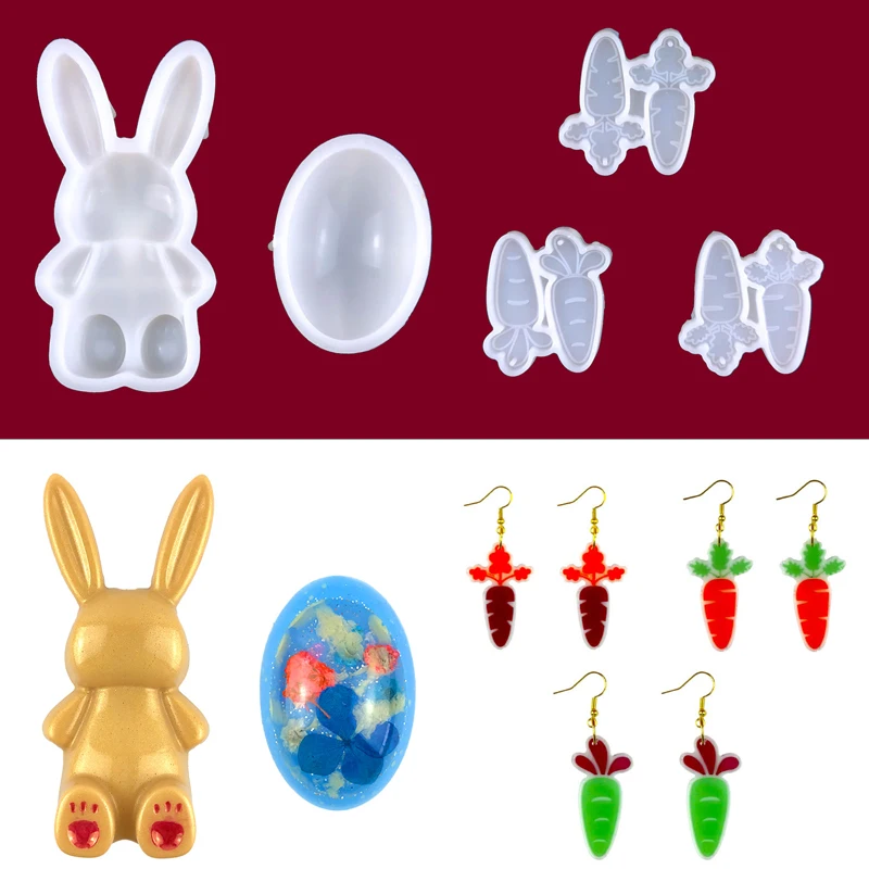 

Easter Egg Molds for Resin Half Stereoscopic Rabbitdecoration Mold DIY Carrot Earring Pendant Silicone Molds for Epoxy Resin