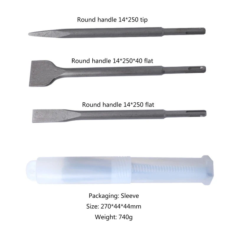

SDS Plus Drill Bit Set 3 Pieces Round Handle Pointed Chisel Set for Electric Hammer Drill Impact Drill Concrete Drilling