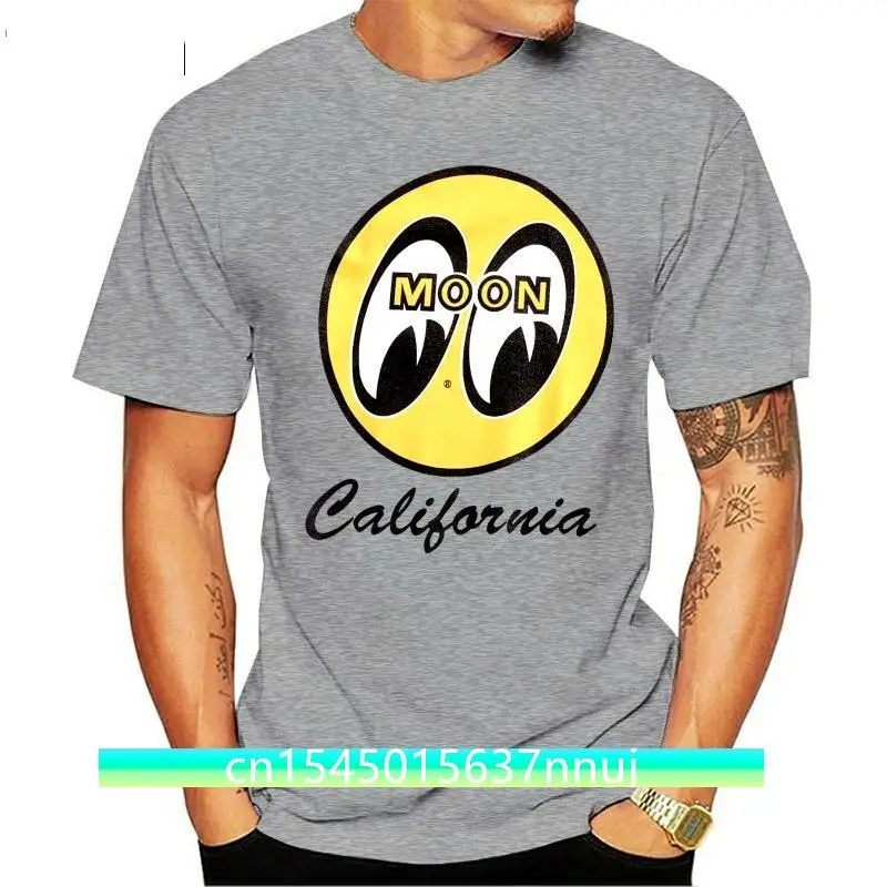 

Men Mooneyes Moon Equipped California Script Logo T-Shirt White Cotton TM141WH Environmental printed