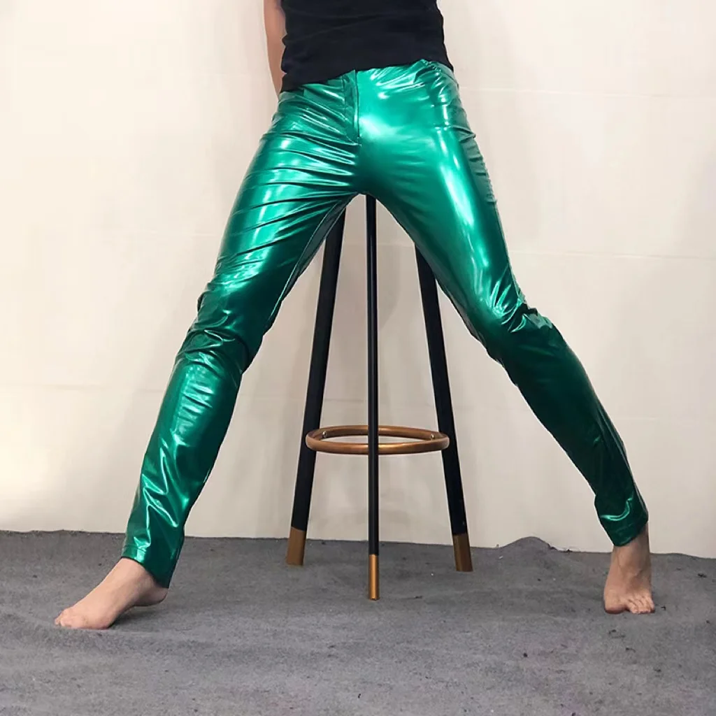 Glossy Hologram Colorful Pants Boy's Man's Chic Yuppie Stage Show Trousers Music Festival Hip Hop Dance Singers Elastic DJ