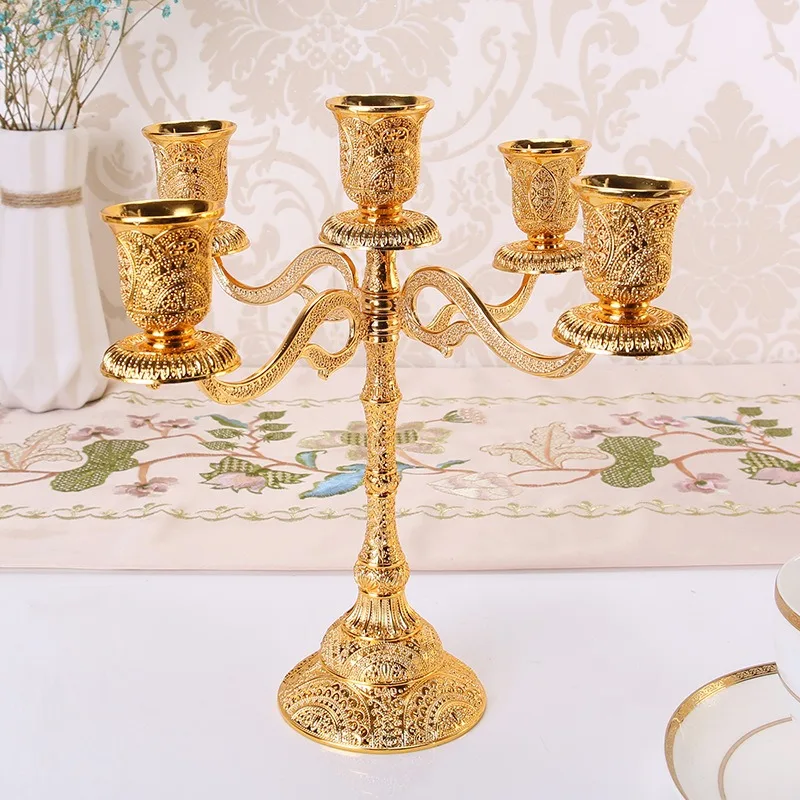 

Luxurious Glitter Gold Candelabra Candle Holder High Quality Pillar 1/3/5 Arms Gift For Weddings Home Party Votive Candle