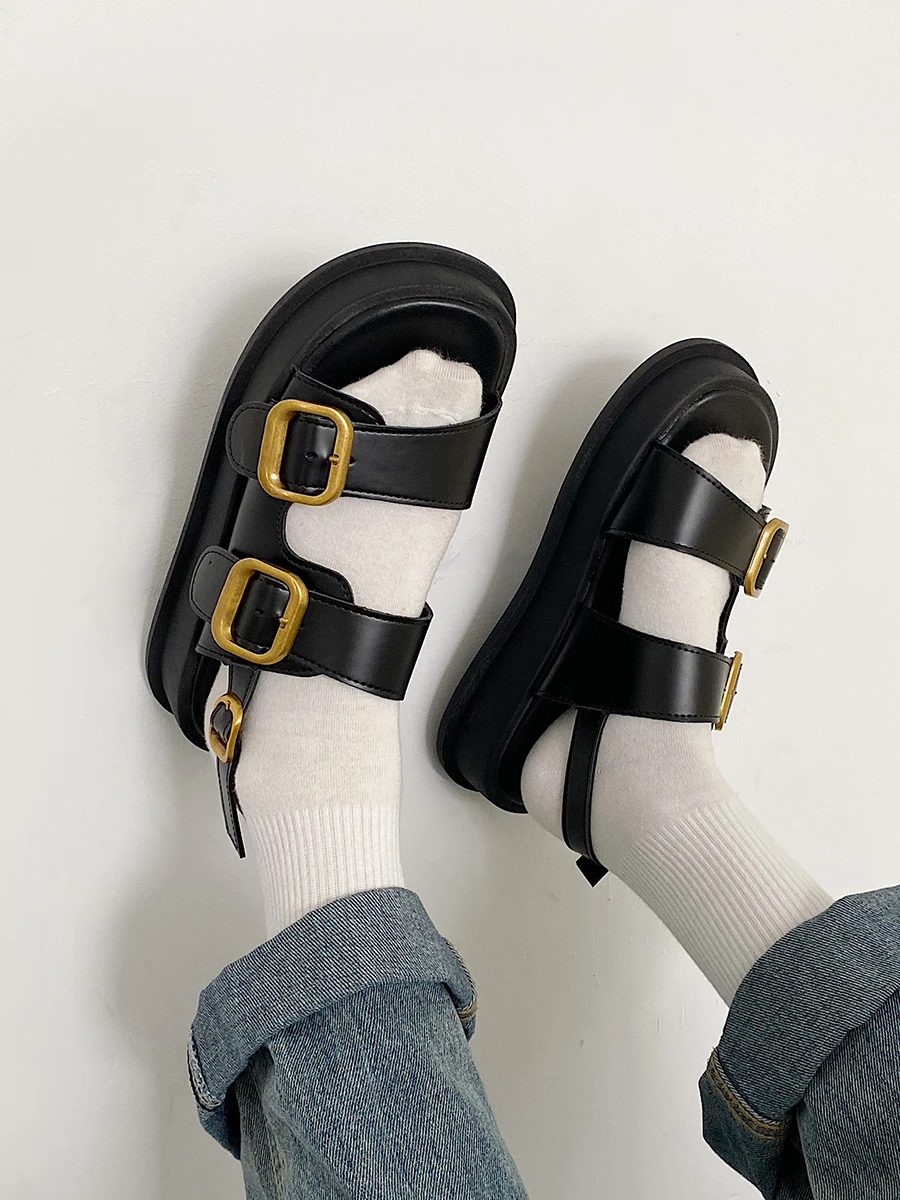 

Разноцветные сандалии, нескользящая черная обувь для женщин, сабо на каблуке, лето 2022, увеличивающая Рост средний бежевый толстый для девуш...