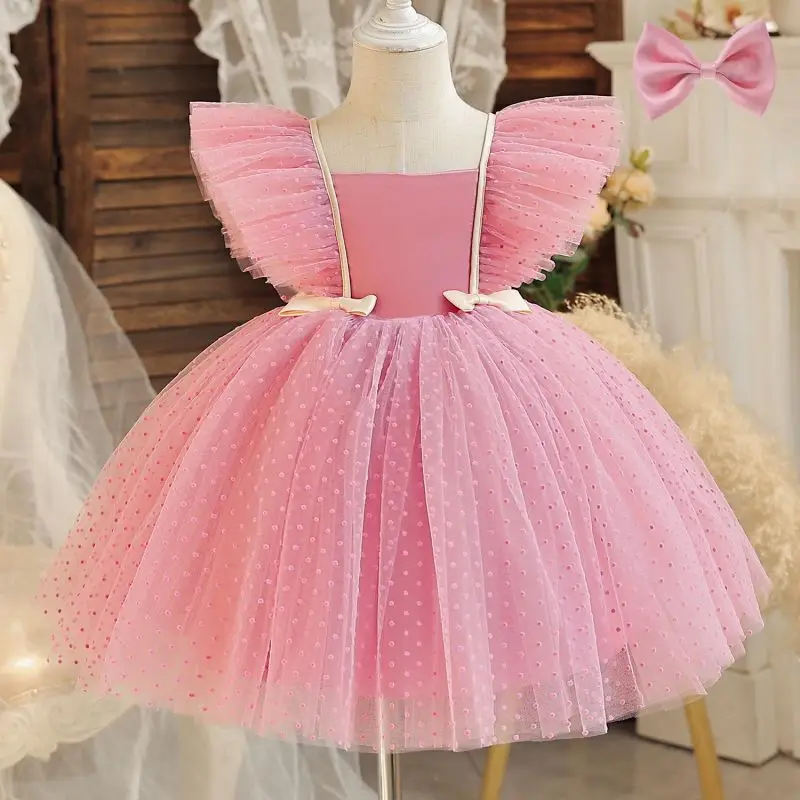 

Fashion Baby Girl Flying Sleeves Princess Dress Polka Dot TUTU Vestido Child Mesh Puffy Skirt Wedding Birthday Baby Dress 1-7Y