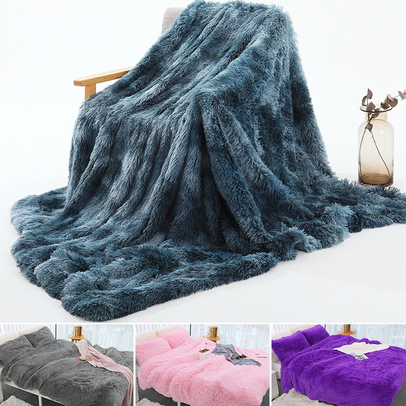 For Beds Soft Long Plush Bed Cover Blanket Fluffy Faux Fur B