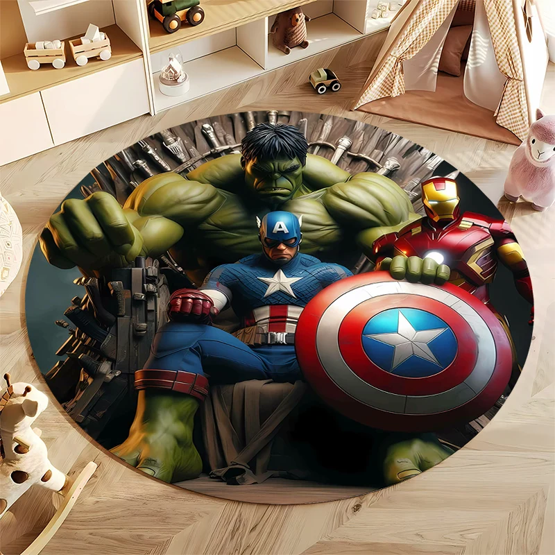 Ковер круглый декоративный мстители с принтом Капитан Америка