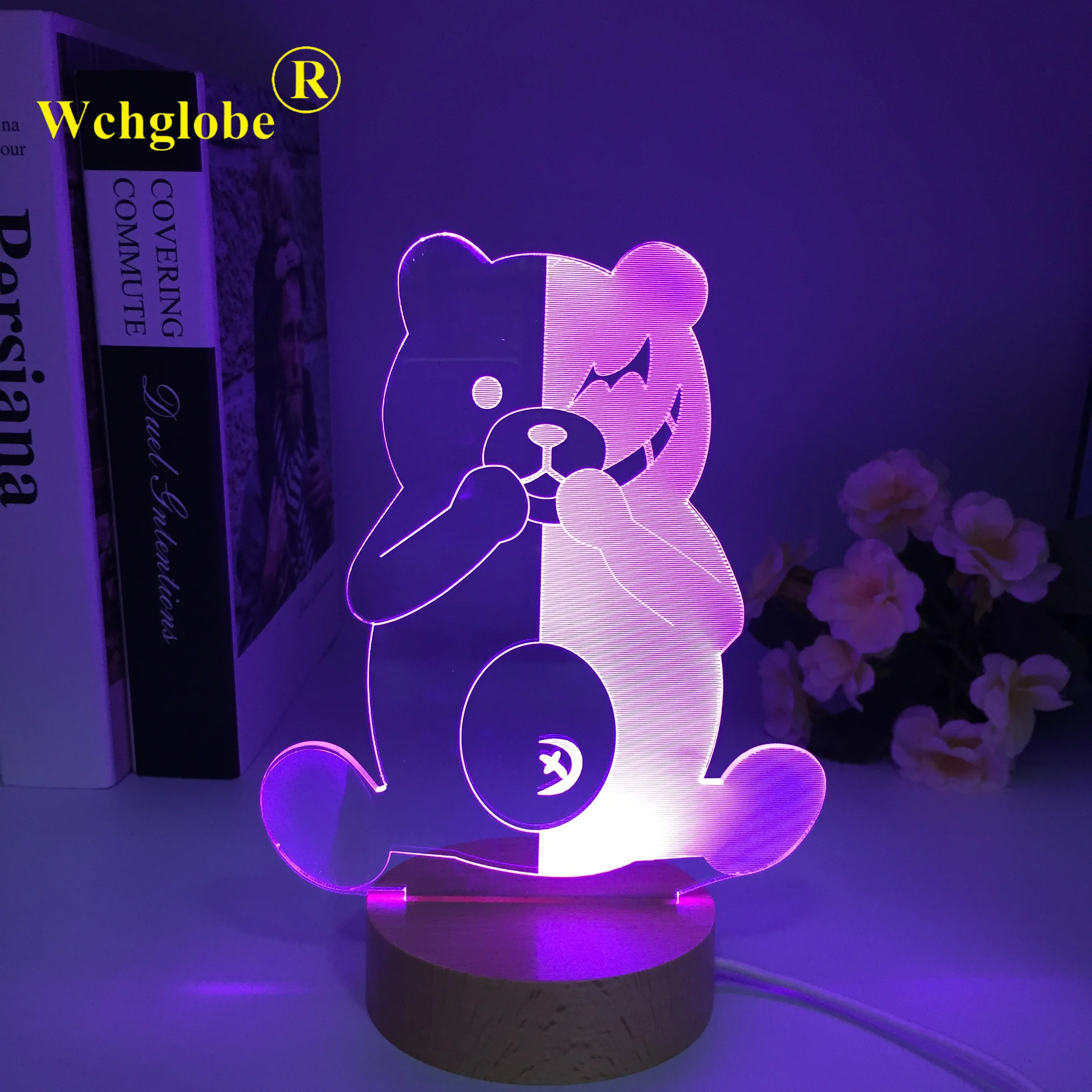 Danganronpa Figure Monokuma 3D LED Night Light Wooden Lamp for Bedroom Decor Kids Gift Light Danganronpa Acrylic Lamp Monokuma