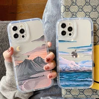 aesthetic clouds mountains transparent silicone shockproof phone case for iphone 12 11 13 pro max xr x xs lens protection cover