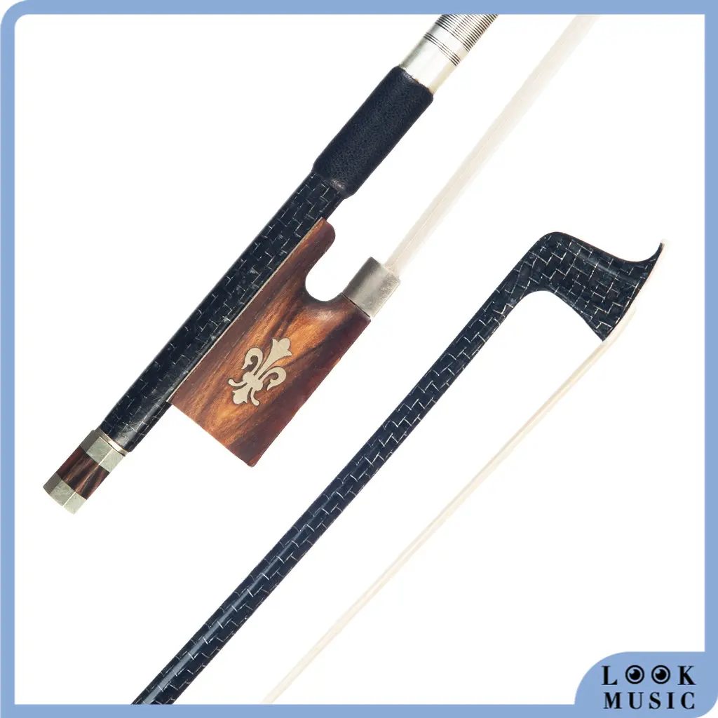 4/4 Carbon Fiber Bow Silver Silk Braided Carbon Fiber Round Stick With Ox Horn Frog Natural Horsehair Well Balance