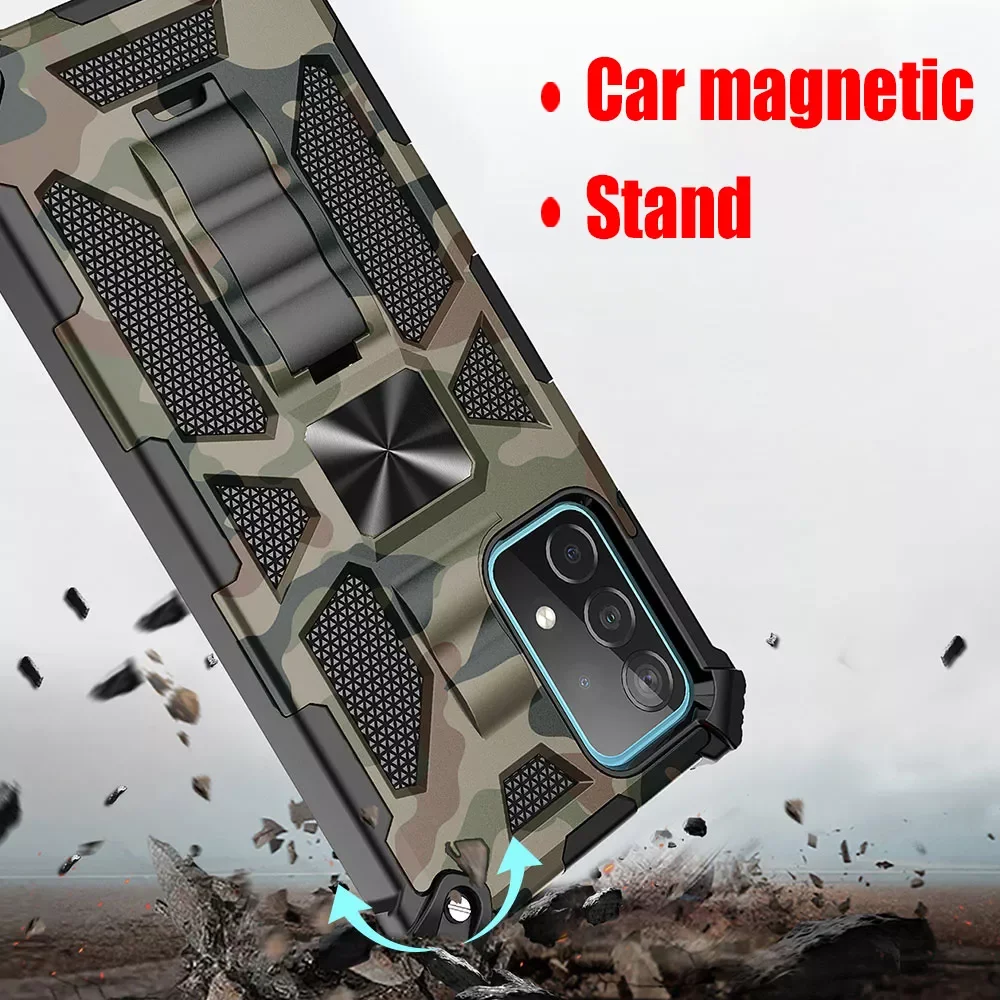 

Rugged Armor Case For Samsung Galaxy S20 S21 Note 20 A12 A22 A32 A42 A52 A72 A51 A71 Mobile Phone Cover Military Camo Car Stand