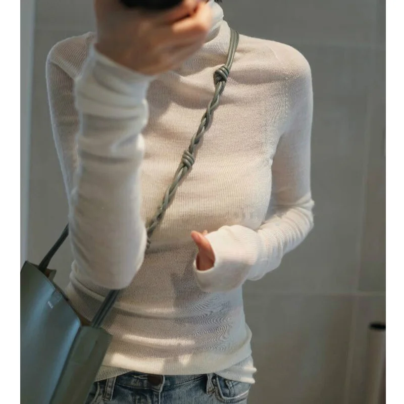 

2023 Y2K 2023 Winter New Autumn/winter Cashmere Sweater Women's Turtleneck Pullover Ultra-thin Pile Neck Sweater Wool Knit