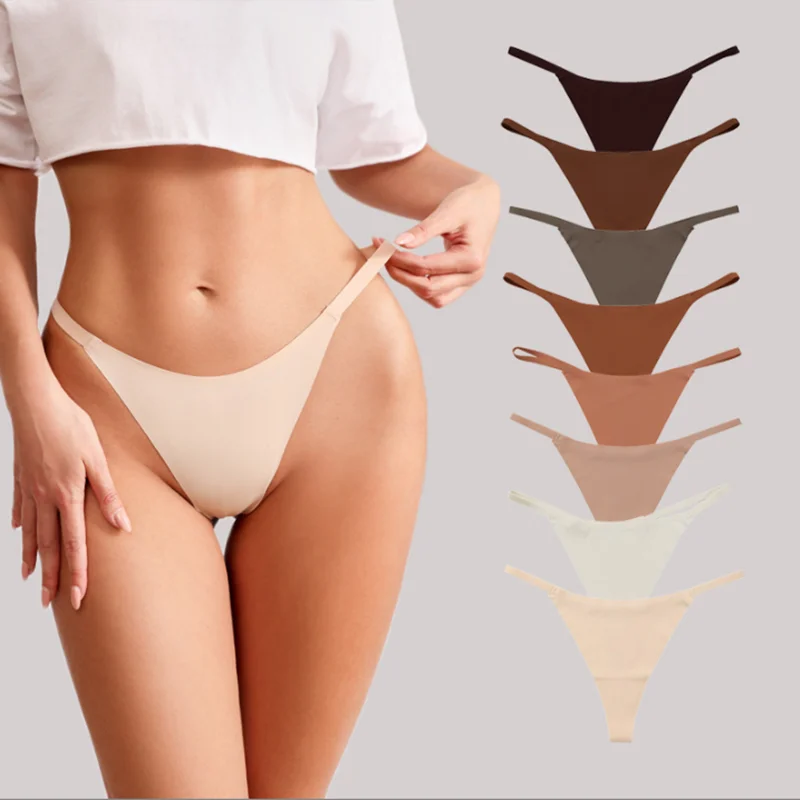 

2PCS Sexy Ladies T-back Skin-friendly Underpants Solid Color Patchwork Stretch Thongs Womens G-string panties
