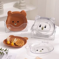1pcs cartoon bear dessert plate bowls creative cute transparent plastic dinner dishes korean ins breakfast salad fruit dish tray